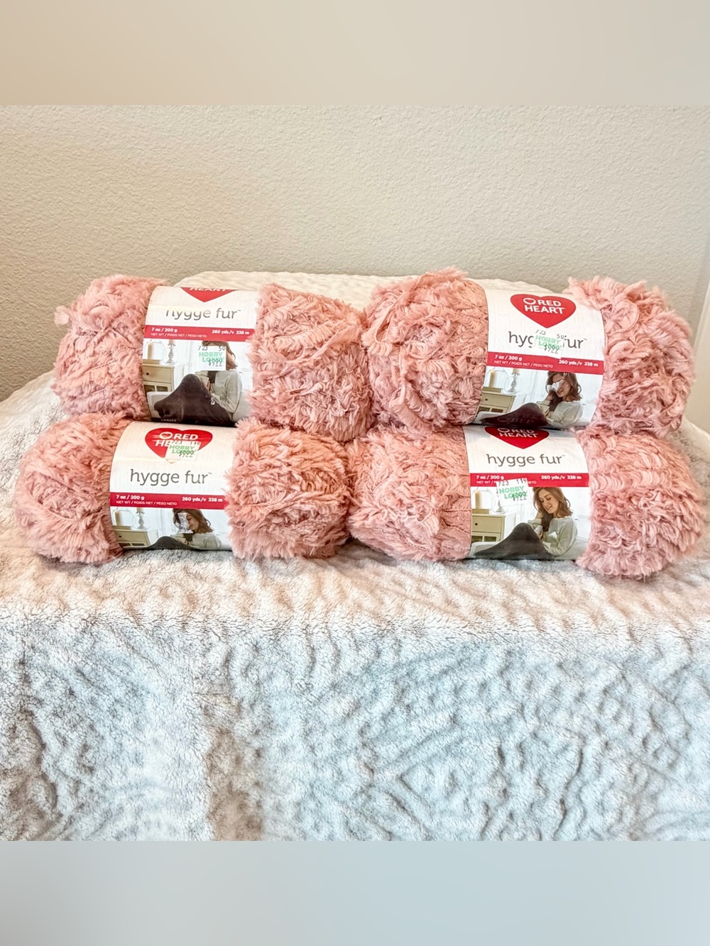 NWT, bundle of 4, Red Heart Hygge Fur Plush Throw Yarn - Dusty Pink Cozy Bundle